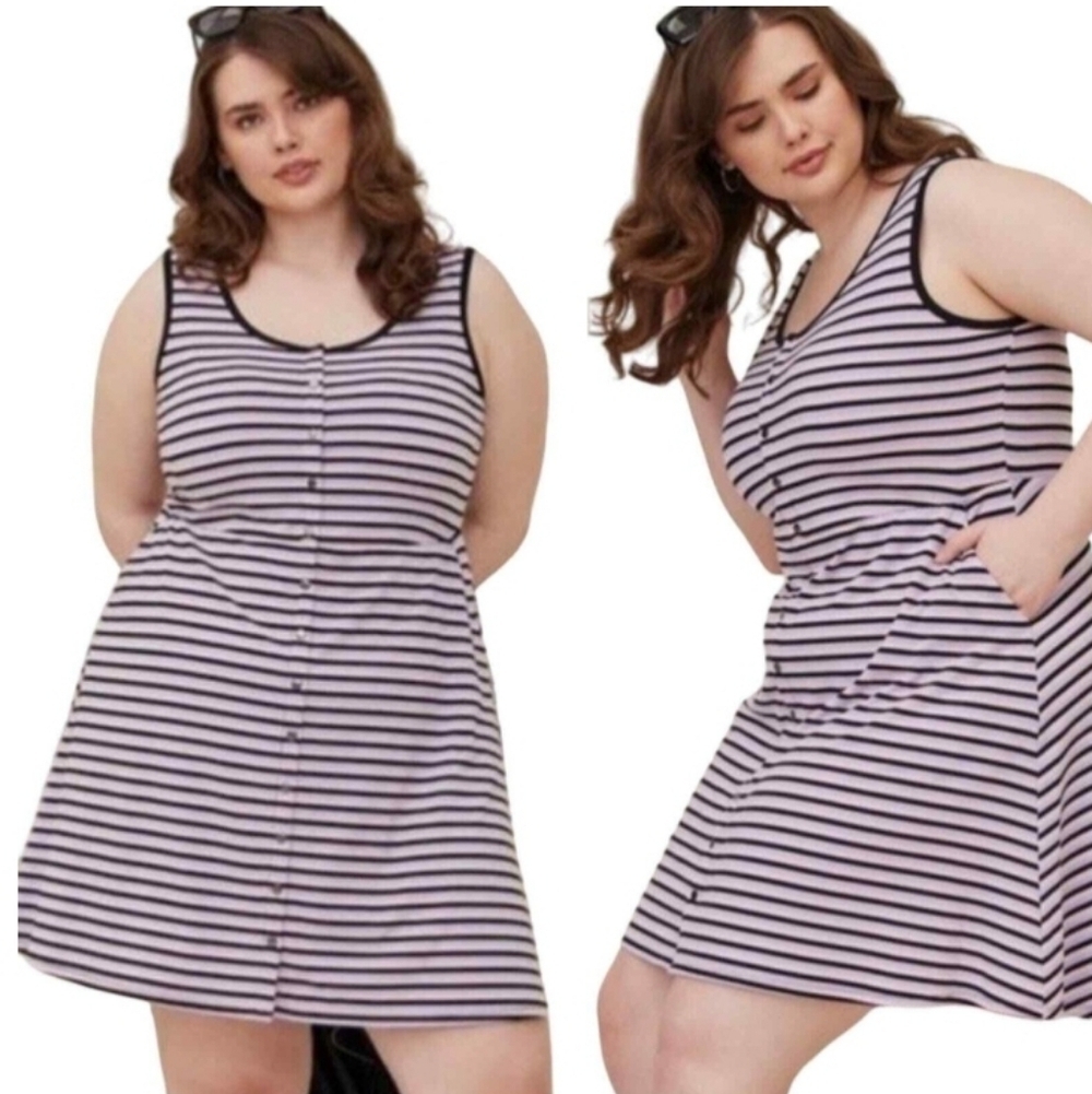 Torrid Sleeveless stripe Flare Jersey Mini dress size 0/L - Picture 2 of 13